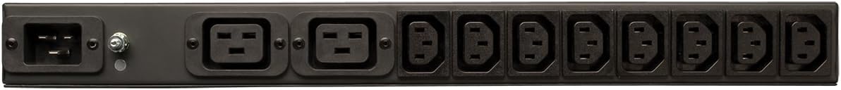 Tripp Lite Basic PDU, 14 Outlets (12 C13, 2 C19), 100-240V, C20 with L6-20P Adapter, 1.6-3.8kW, 12 ft. Cord, 1U Rack-Mount Single-Phase PDU (PDUH20DV),Black