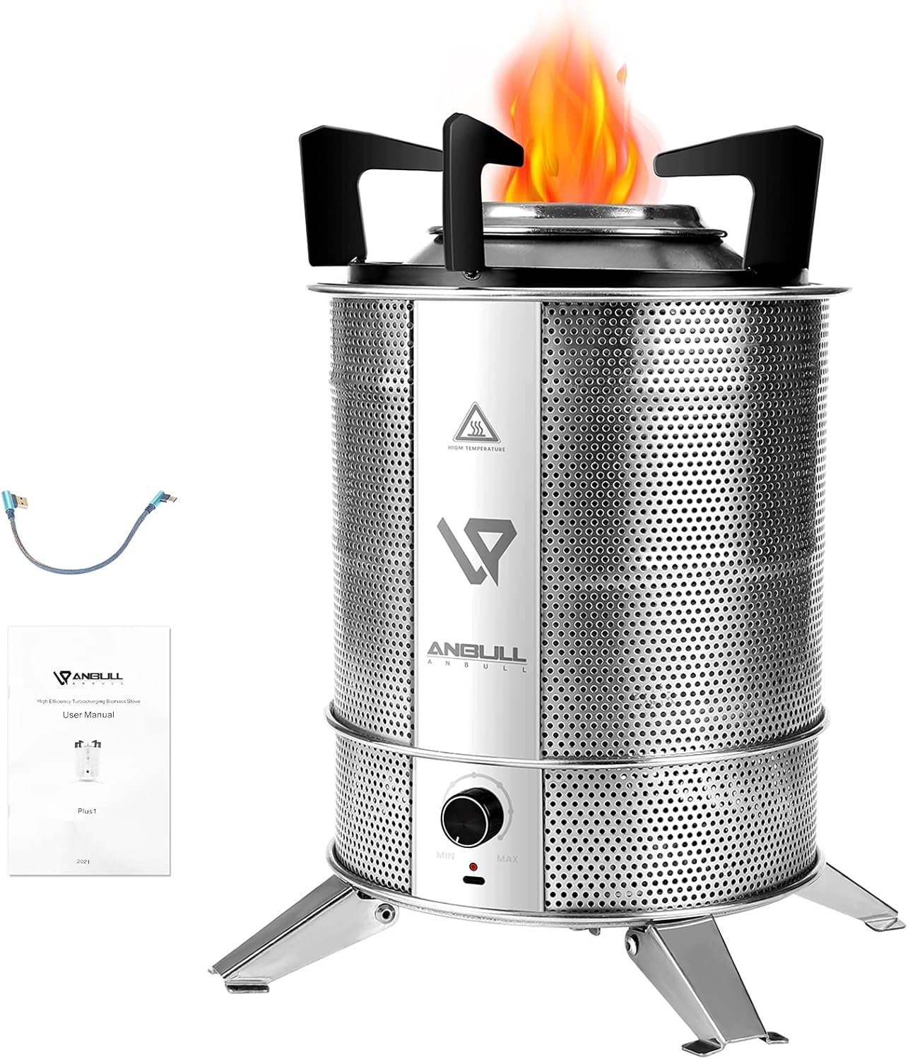 Anbull Biomass Stove Wood Stove Camping Stove - Lightweight Wood Burning Stove. Compact Camp Stove Kit for Backpacking, Camping, Survival. Burns Twigs - Stainless Steel