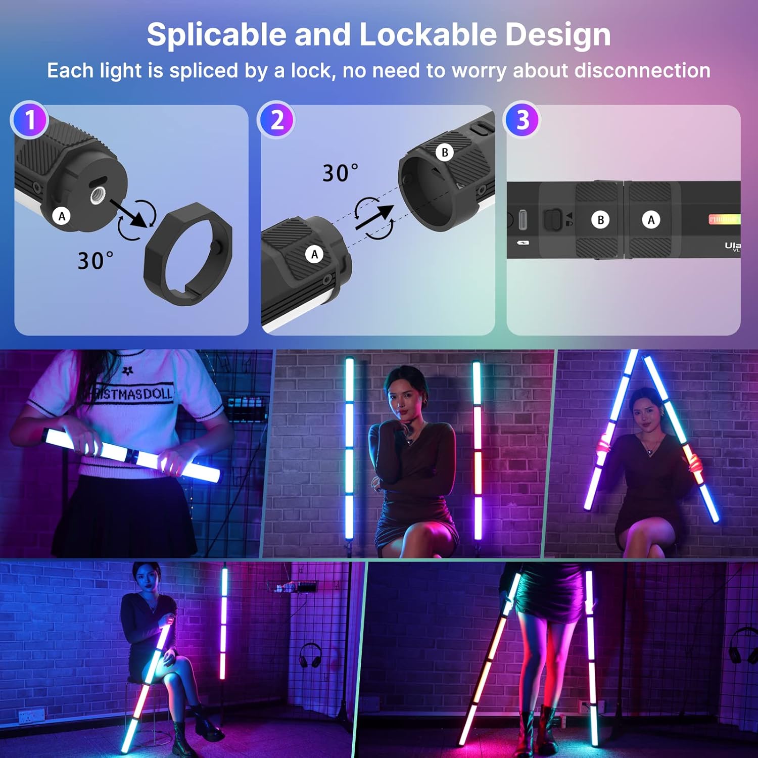 Handheld Light Wand, RGB Camera Light Stick LED Video Light Bar for Photography, 2500-9000K Dimmable Tube Light, 2600mAh Battry CRI 95+ with Magnetic Attraction for Vlog Video Shooting YouTube TIK Tok Pack of 2