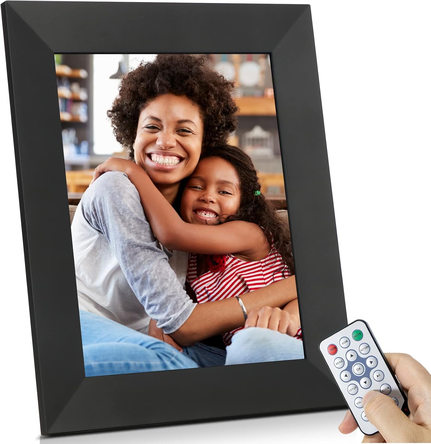 BSIMB Digital Picture Frame IPS Display, Wall-Mountable Electric Photo Frame with Remote Control, Place in Landscape&Portrait, Gift for Grandparents