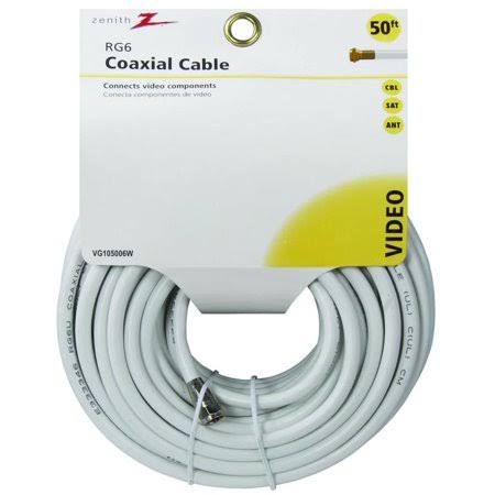 Amertac VG105006W Zenith Cable Coax RG6 F Connectors 50 Foot White