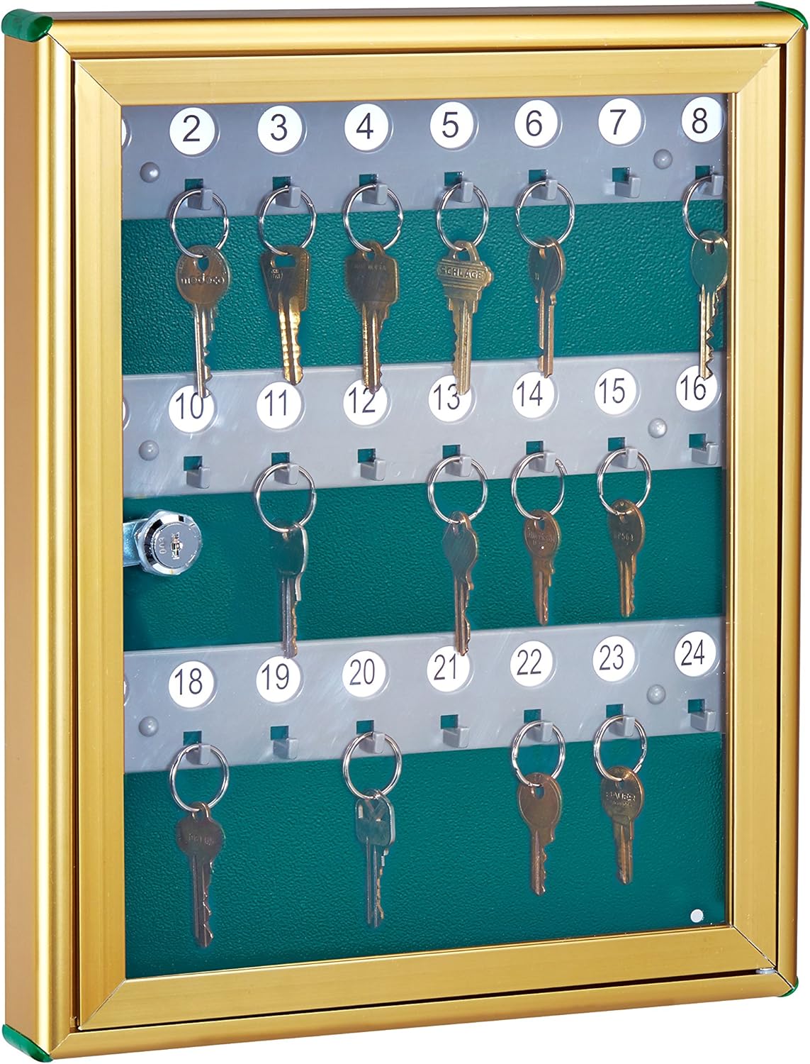 AdirOffice Glass Key Cabinet Security Box - Wall Mount Valet Lock Box - Adjustable Key Cabinet - Holds 24 Keys (Gold) Pack of 2