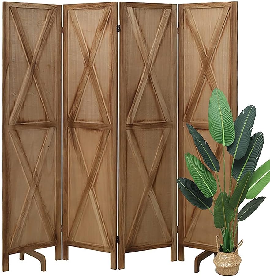 ECOMEX 4 Panel Room Divider, 5.8 Ft Tall Room Screen Divider Freestanding Privacy Wall Room Divider, Room Dividers and Folding Privacy Screens (Brown)&hellip;