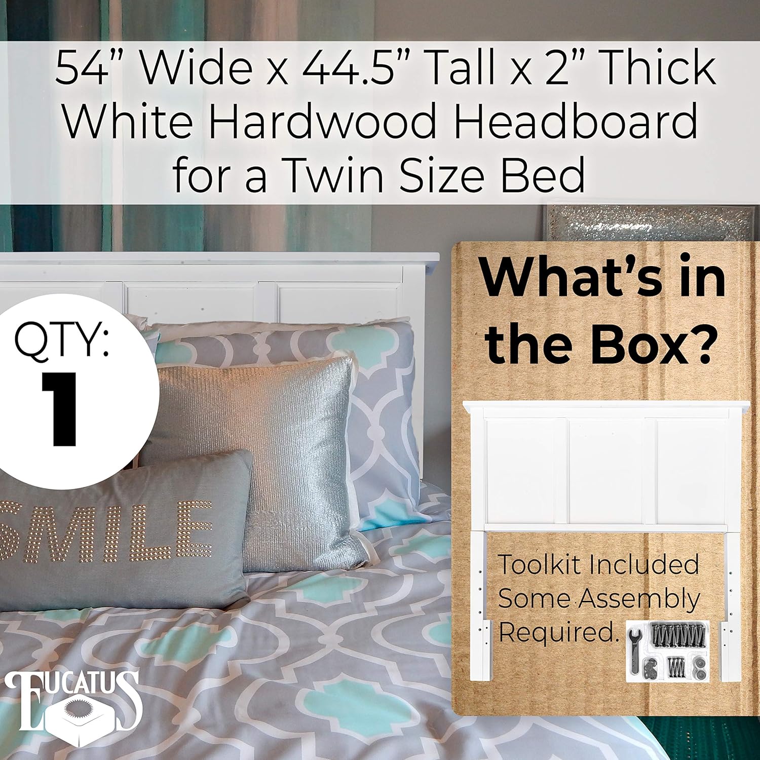 Timeless White Wooden Twin Headboard and Mounting Hardware. Classic Panel Design Great for Boys or Girls Bed. Traditional Hardwood Bedroom Furniture Attaches to Twin Bedframe. Simple, Solid Design