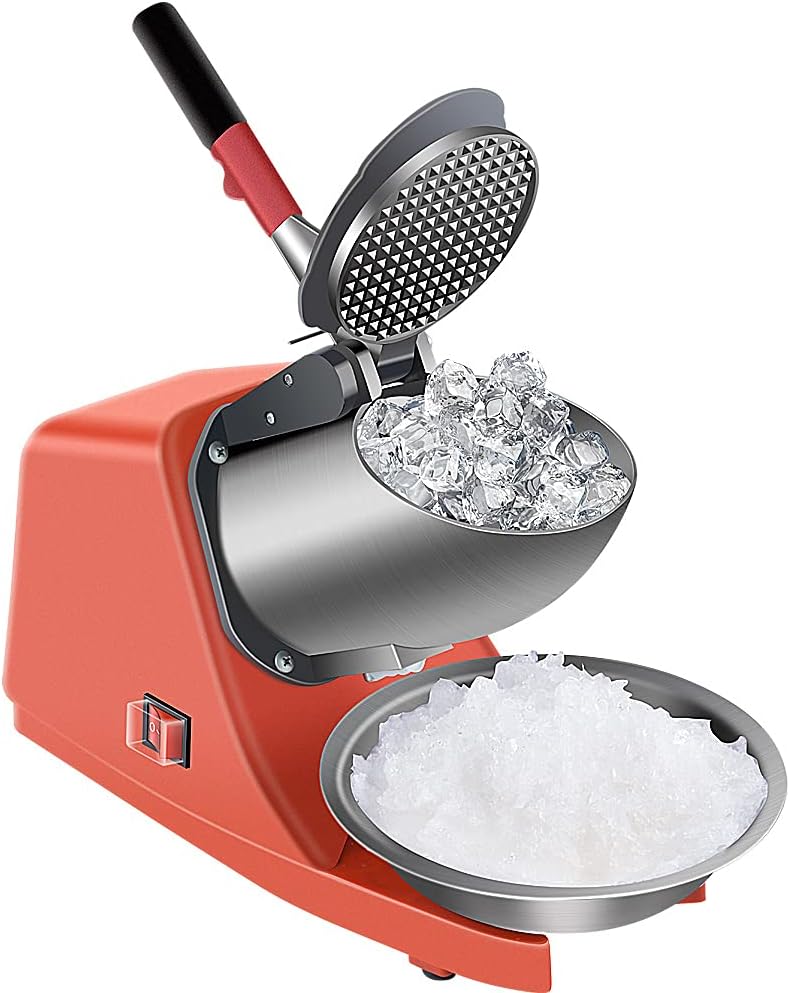 Goldtouch Electric Shaved Ice Machine - 380W 1500r/min Stainless Steel Three Blade Ice Crusher Snow Cone Machine Ice Shaver for Home or Commercial(SILVER)