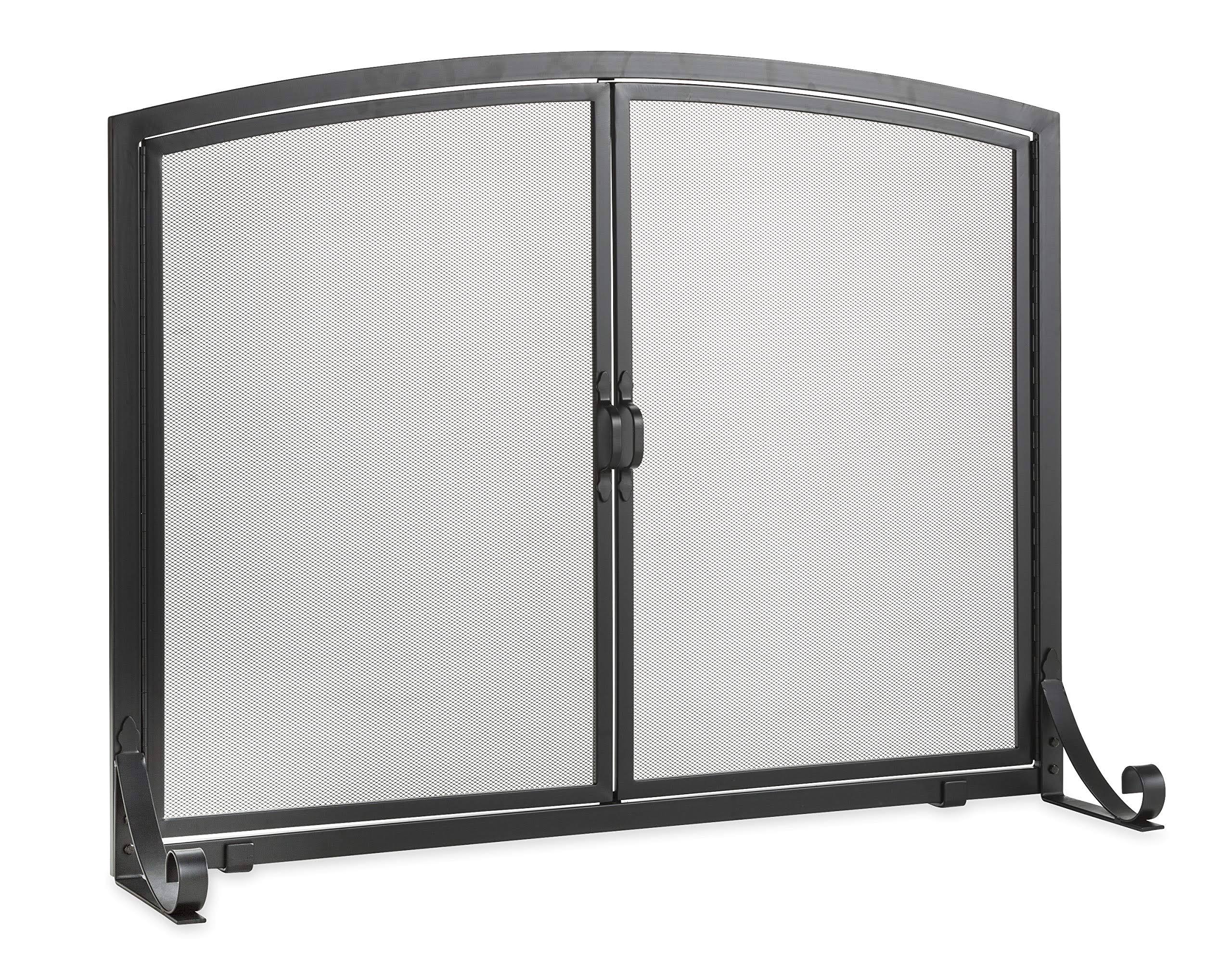 Arched Top Flat Guard Fireplace Screen with Doors, Large - Black