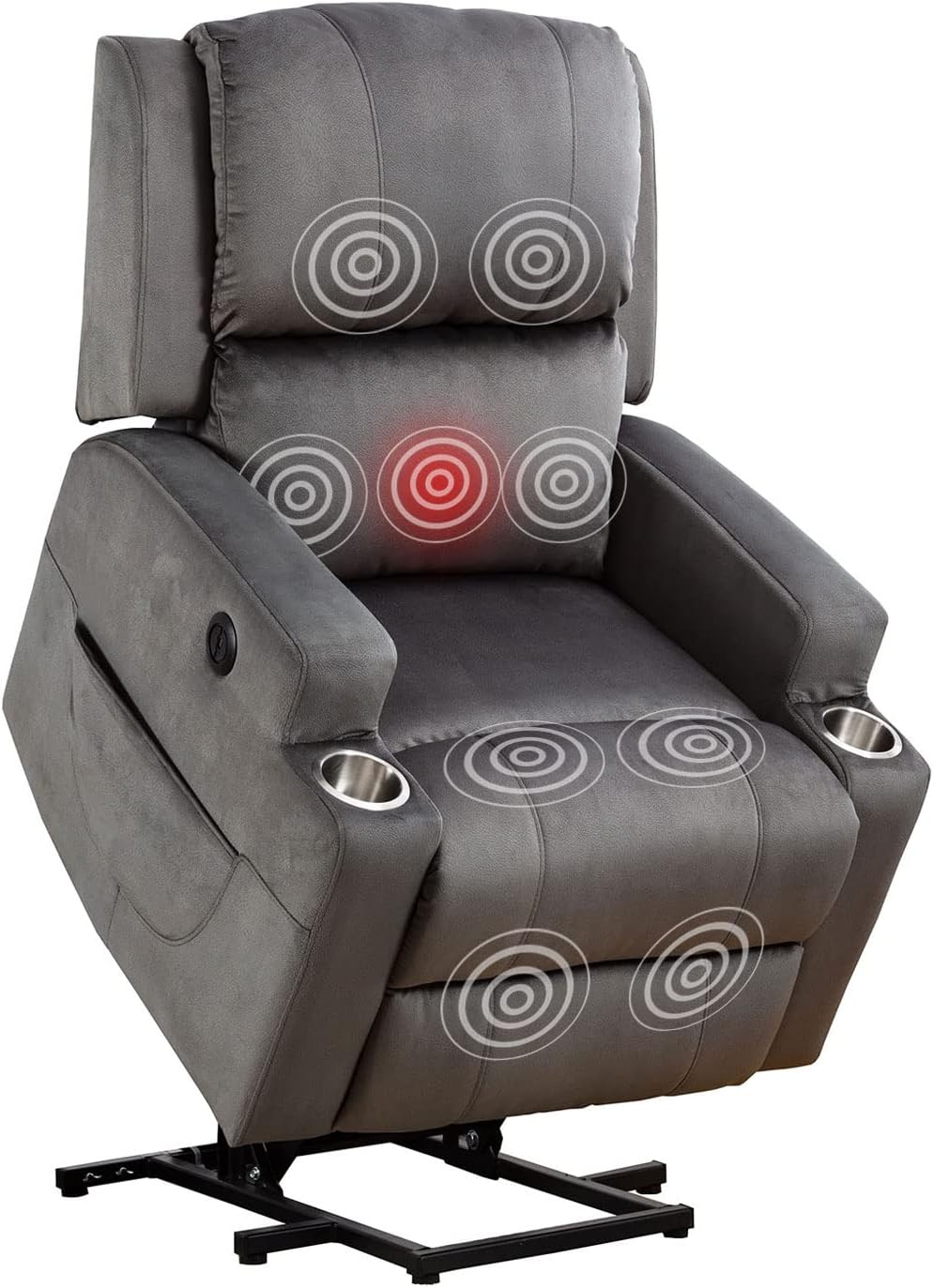 Bonzy Home Electric Power Lift Recliner Chair with Massage Heating for The Elderly，Adjustable Sofa with USB Port，Cupholders,Easy-to-Reach Side Button for Living Room Bedroom，Grey