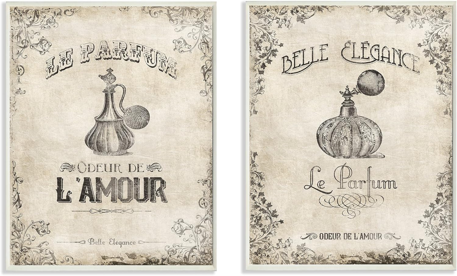 Stupell Home Décor Le Parfum and Belle Elegance French 2pc Wall Plaque Art Set, 10 x 0.5 x 15, Proudly Made in USA Pack of 2