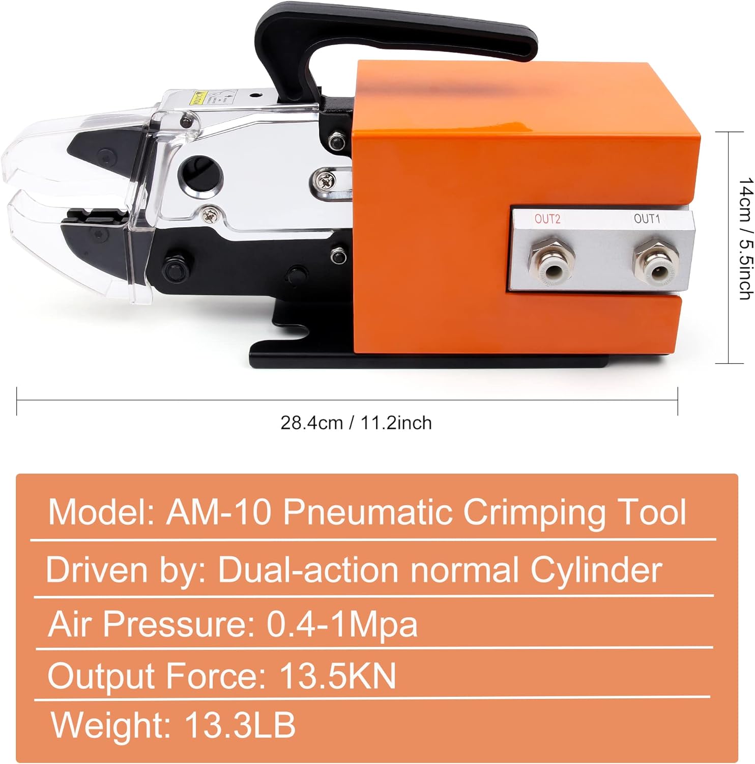 AM-10 Pneumatic Crimping Tool, Flytuo Air Powered Wire Terminal Crimper Plier Machine Crimping up to 16mm2 with 4 Optional Die Sets for various kinds of terminals