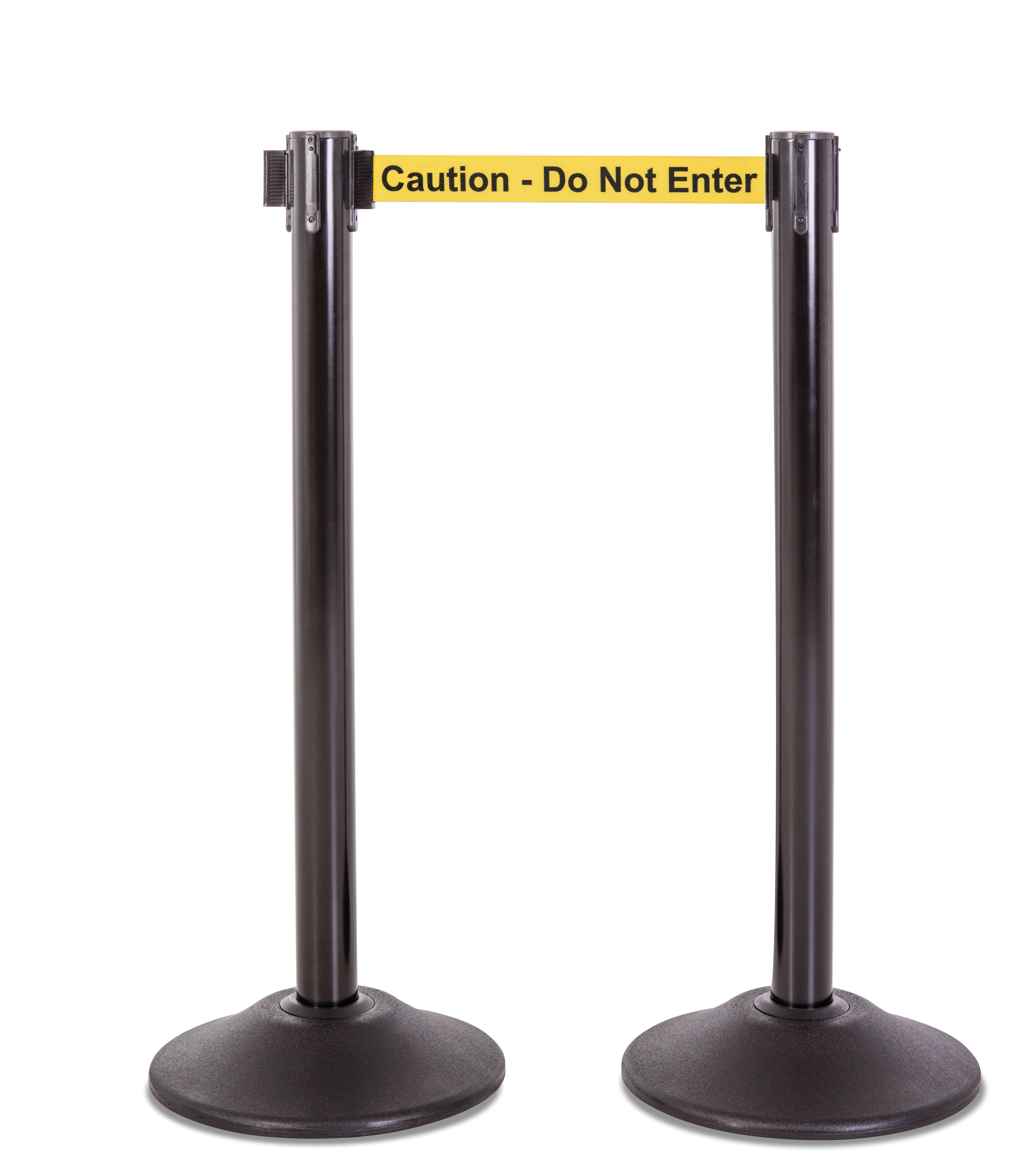 US Weight Steel Stanchion - Black w/ CAUTION - Do Not Enter Belt