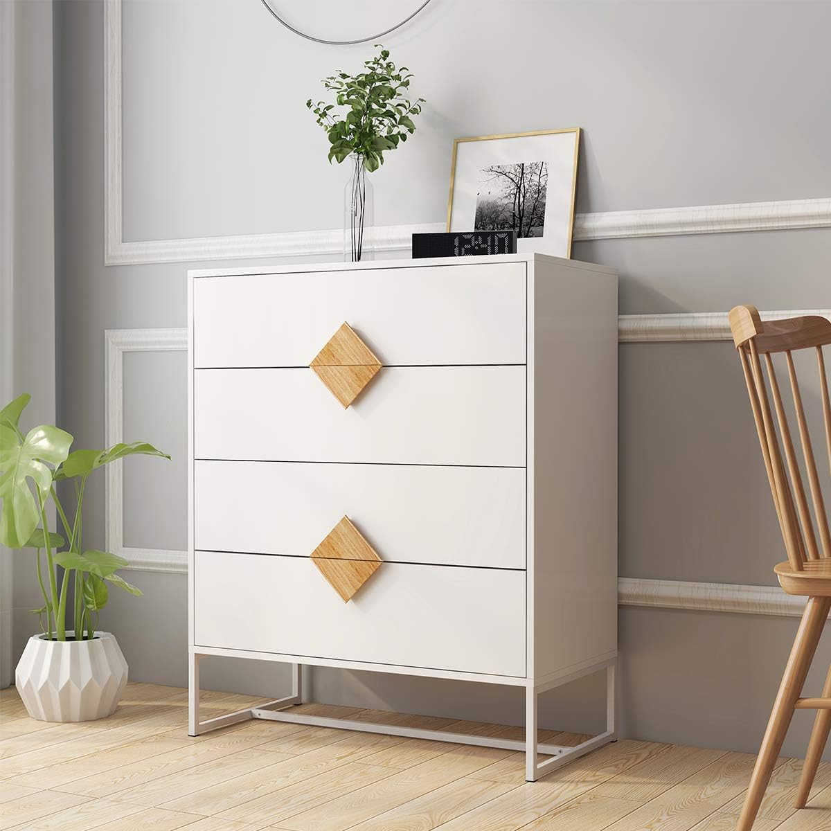 Chest of Drawer RASOO 6 Drawers Dressers Chest for Bedroom Cabinet Tall Grey Bedside Drawers Wide Storage Space Sidetable Dresser Chest (6 Drawers, Grey)