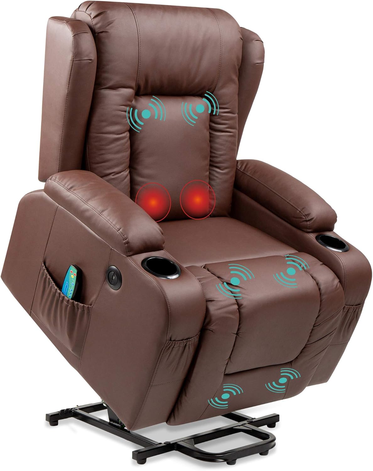 Best Choice Products Electric Power Lift Recliner Massage Chair, Adjustable Furniture for Back, Lumbar, Legs w/ 3 Positions, USB Port, Heat, Cupholders, Easy-to-Reach Side Button - Black