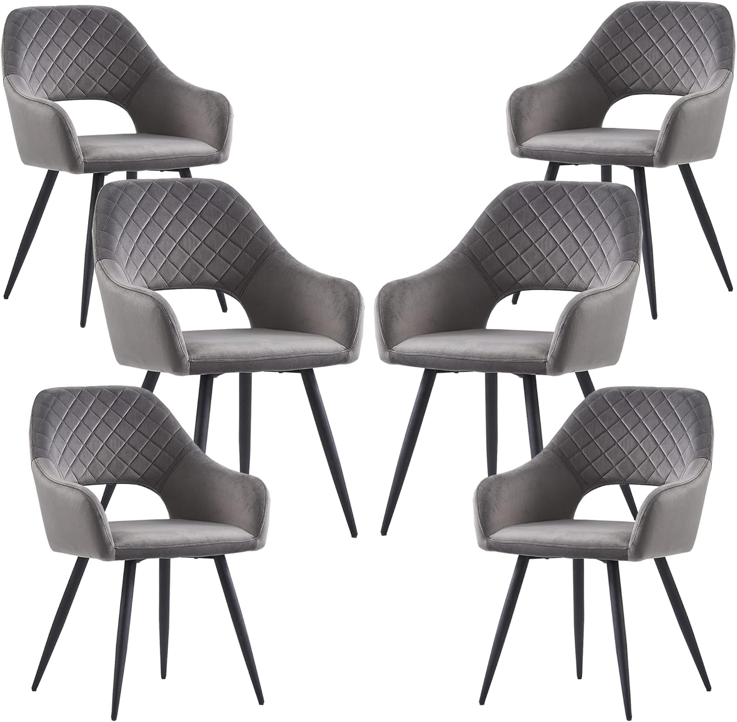 Keivvakn Snug Velvet Dining Chairs with Fabric Seat and Back Kitchen, Dning, Lounge Chairs with Popular Style Sturdy Metal Legs, Set of 6 (6, Grey)