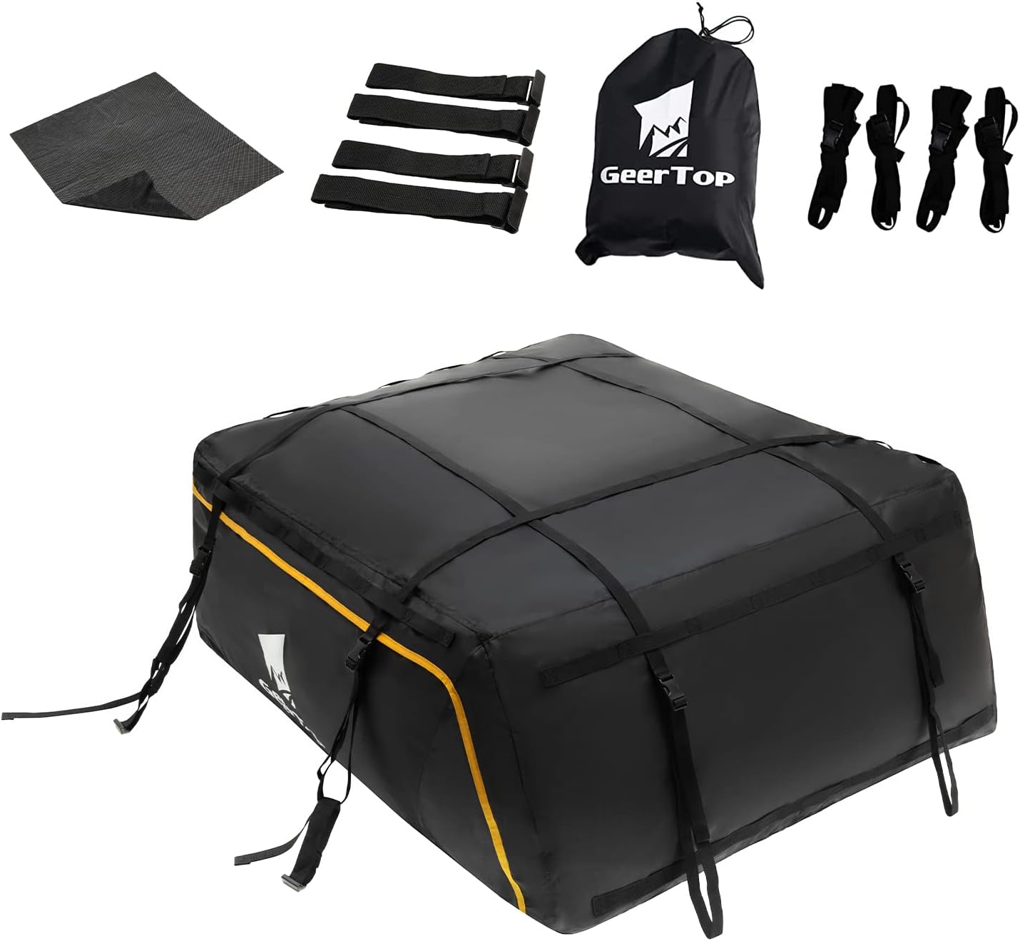 WILDSROF 15 Cubic Car Roof Bag,Large Capacity Waterproof Roof Cargo Carrier Fits All Vehicle with/Without Rack,Include Anti-Slip Mat,Trapezoidal Structure reducing Driving Noise(Black)