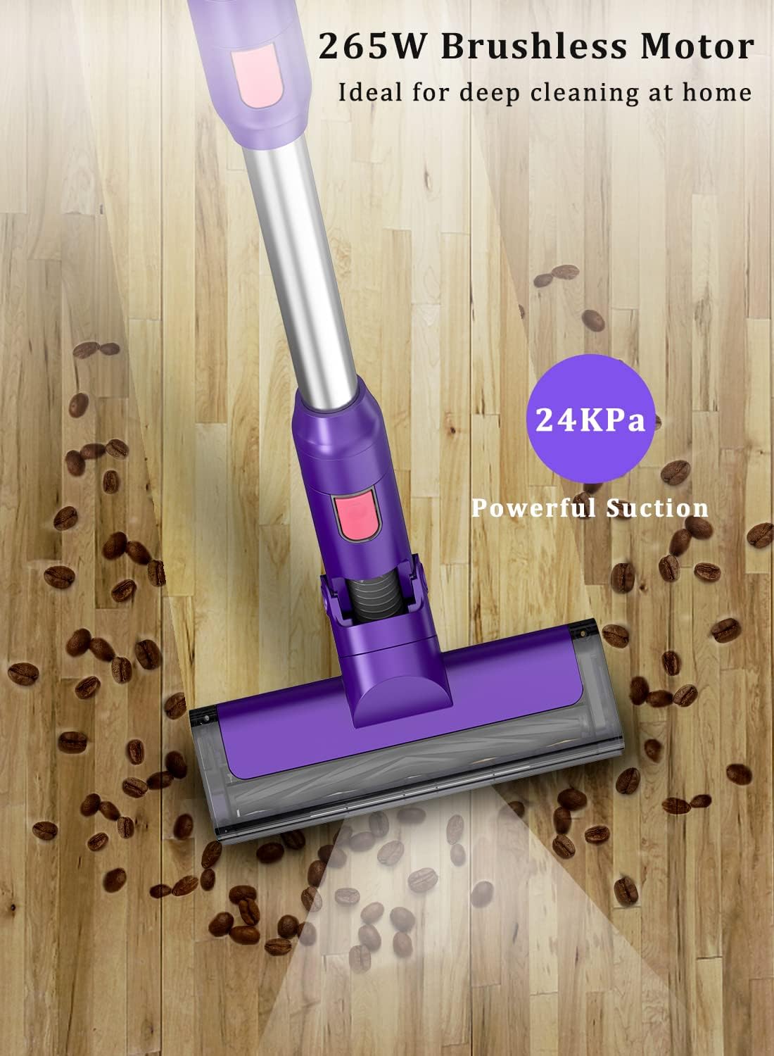 Vacuum Cleaner, JREAWD 24Kpa 265W Stick Vacuum with 35Min Runtime Lightweight 3 Speed Cordless Vacuum Cleaner with Detachable Battery for Home Hard Floor Carpet Pet Hair Car