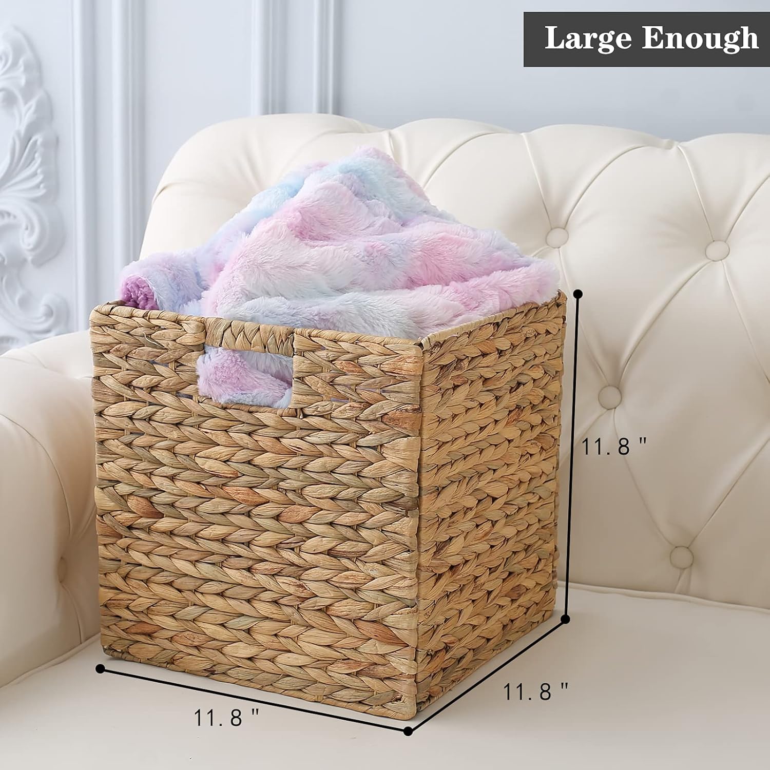 Wicker Cub Baskets Foldable Hyacinth Storage Woven Natural Basket 12x12 Rattan Storage Handwoven Laundry Organizer for Bedroom, Living Room, Shelves 4 Pack Baskets Pack of 2