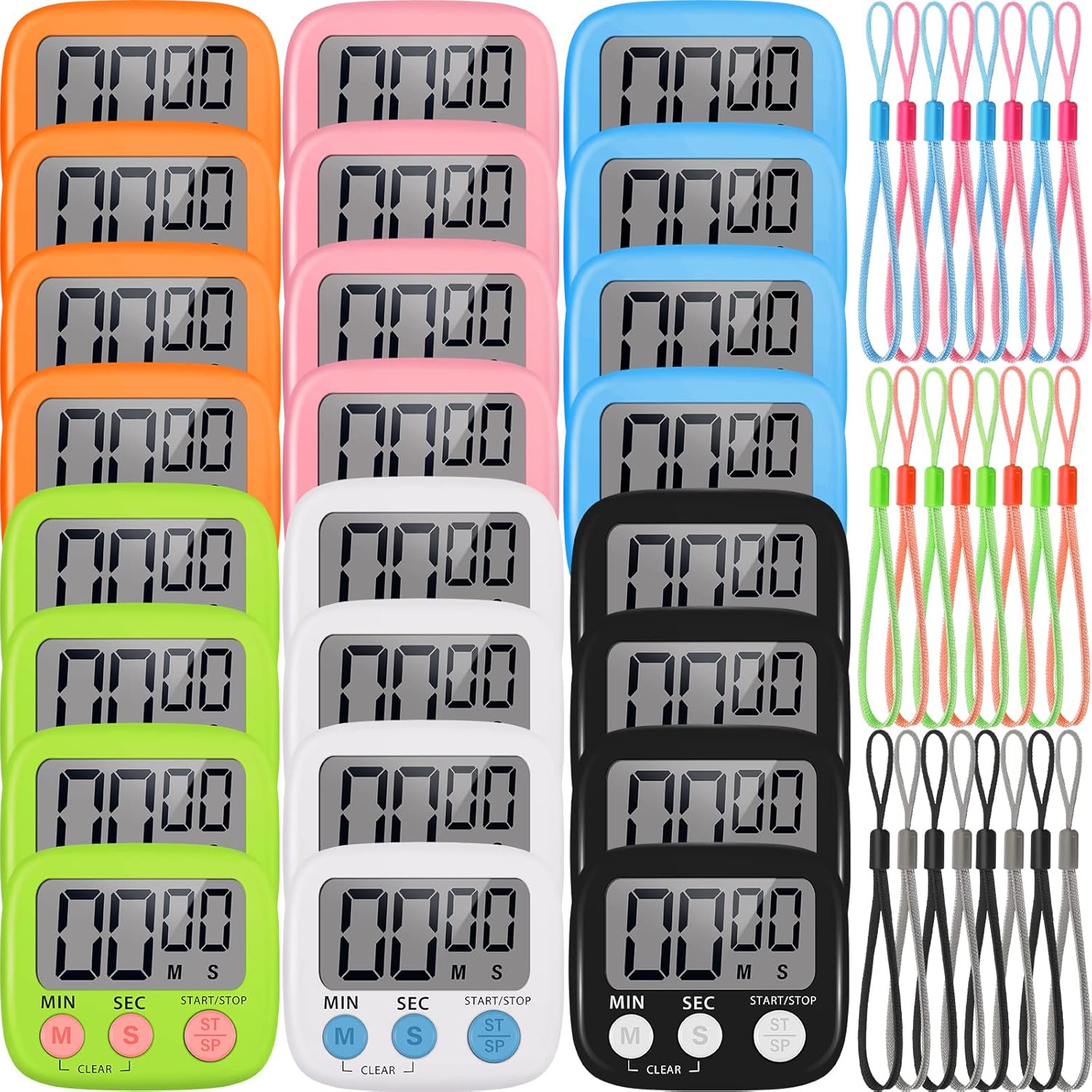 24 Packs Small Digital Kitchen Timer Magnetic Back and Switch Minute Second Count up Countdown Big LCD Display Loud Alarm for Teacher Cooking Baking Kids Pack of 2
