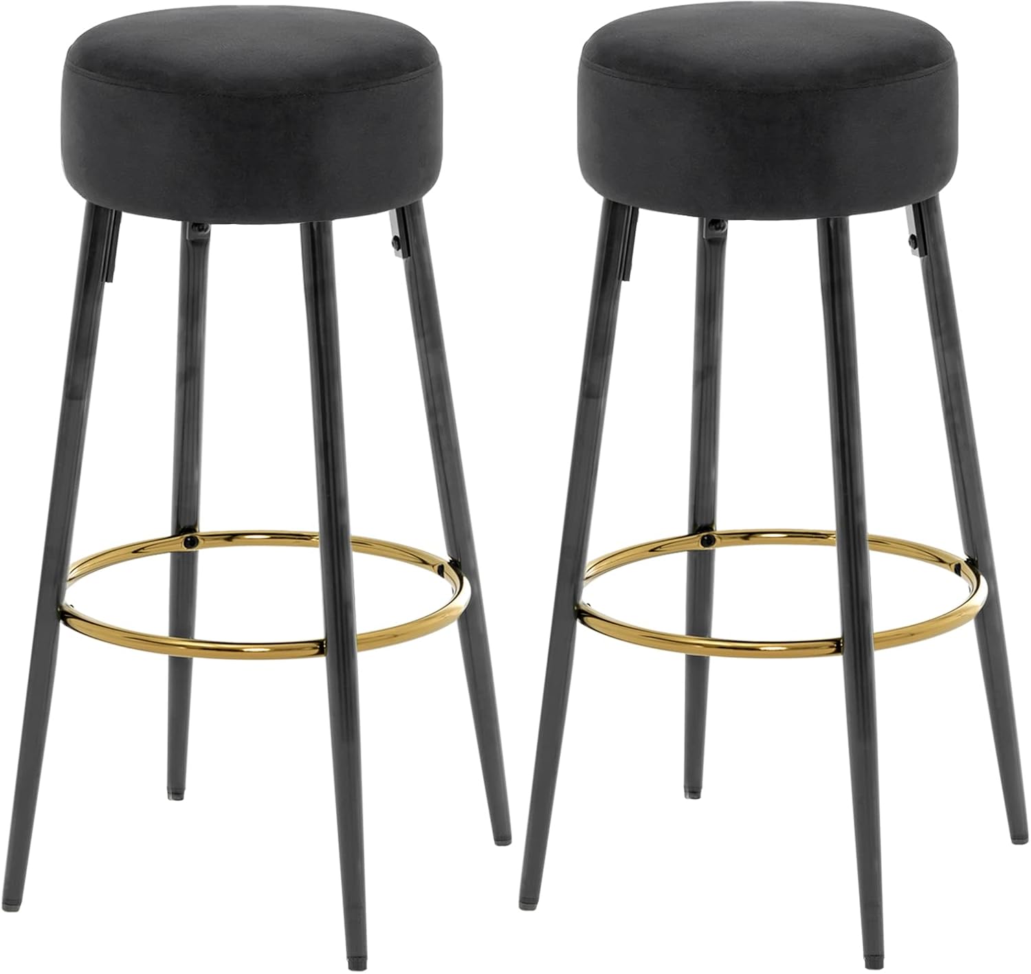 Fefances Black Bar Stools Set of 2 Taburete Mid Century Modern Round Velvet Bar Stools Boho Stools