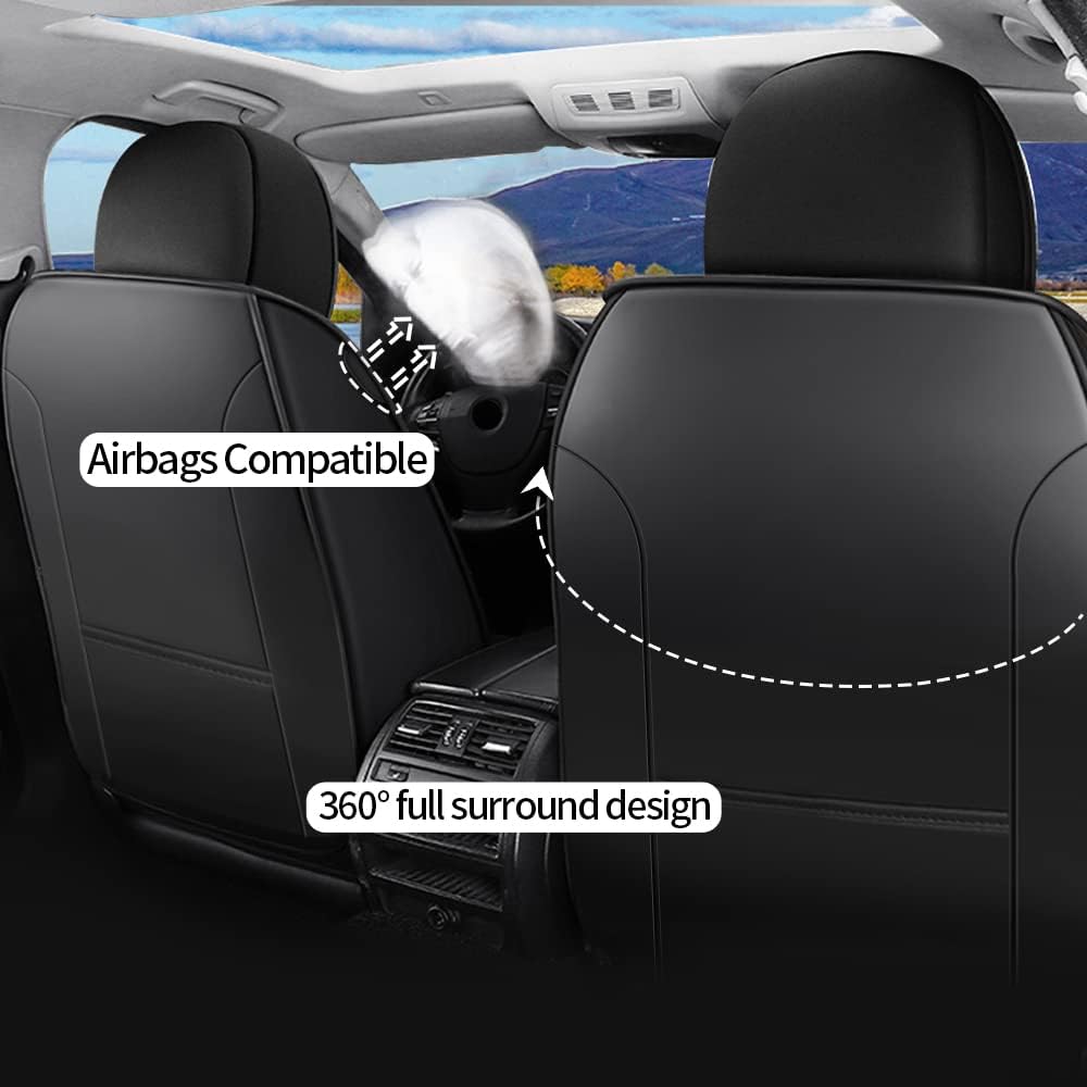 JIAMAOXIN Front Car Seat Covers 2 Pcs Waterproof Faux Leather Car Seat Protector Compatible Airbag, Universal Seat Cover for Cars SUV (Black)