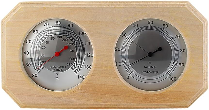 ele ELEOPTION Wooden Sauna Hygrothermograph Thermometer Hygrometer Sauna Room Accessory (Square) (A)