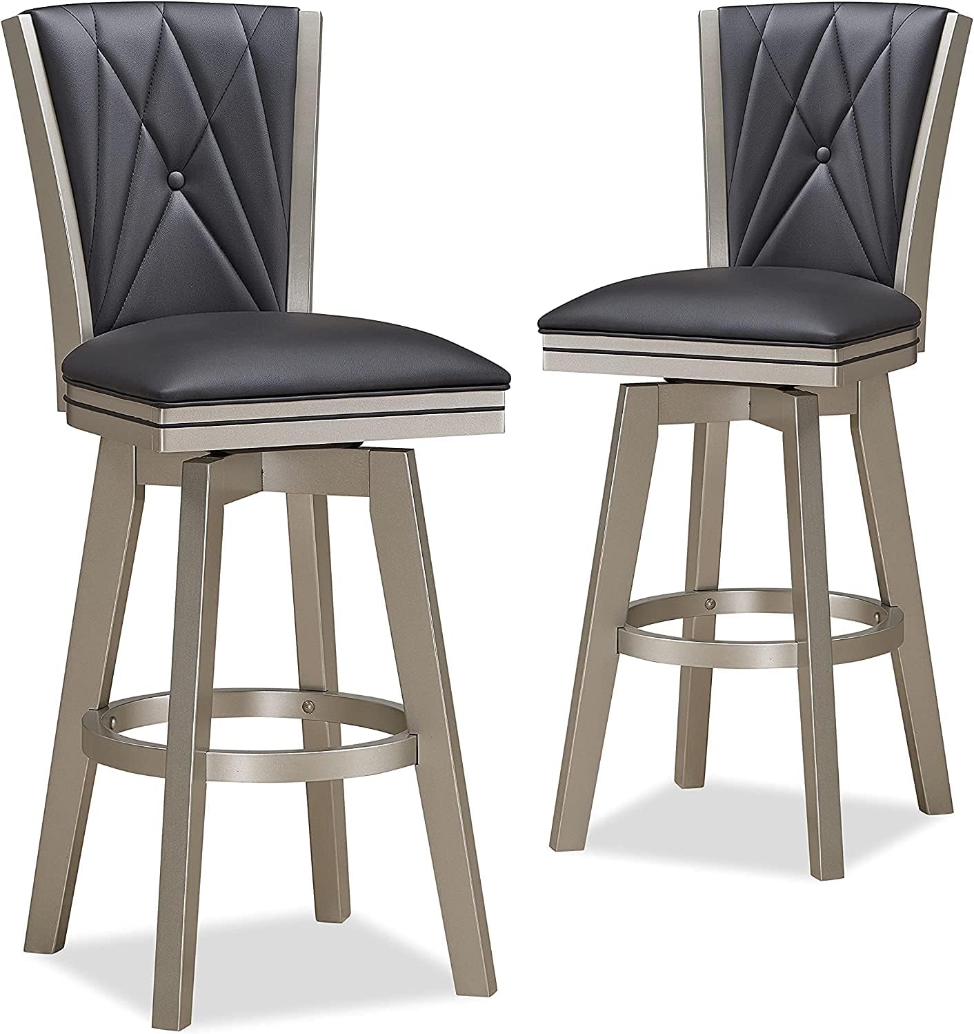 New Classic Furniture Berkely Glam Swivel Bar Counter Stool, Set of Two, 30-Inch, Black/Platinum