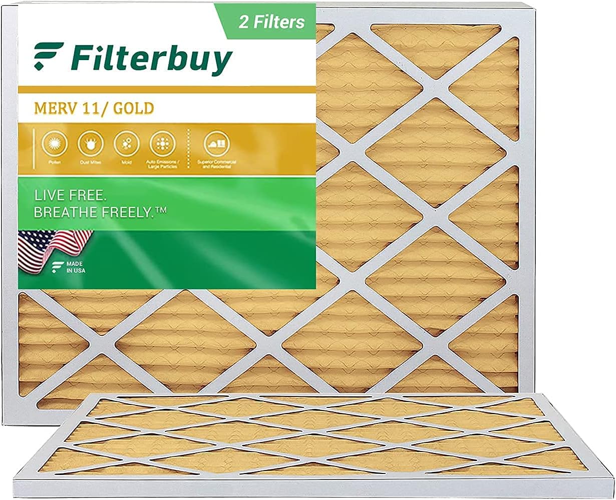 Filterbuy 18x20x1 Air Filter MERV 11, Pleated HVAC AC Furnace Filters (2-Pack, Gold)