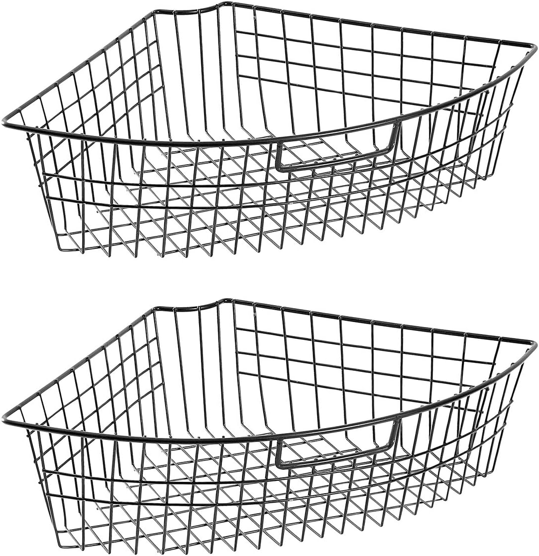 Lazy Susan Wire Storage Organizer Basket with Handle-Metal Organizing Storage Bins-Kitchen Cabinet Storage Organizer-1/4 Wedge Can Organizer (Black, 4) Pack of 2