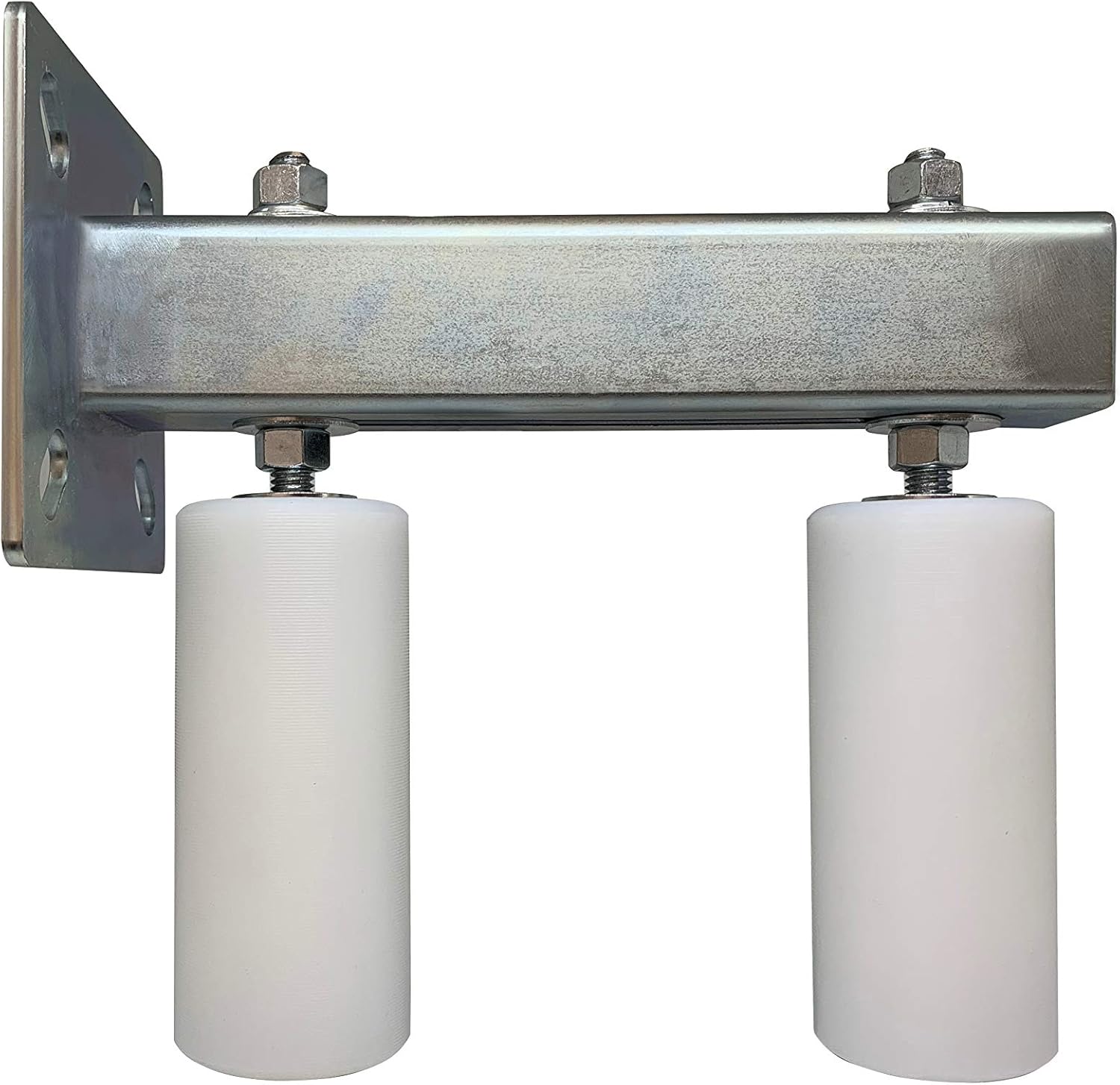 Adjustable Slide Gate Guide Rollers 6&rdquo; White Dual Hard UHMW Nylon Double Bearing Rear Post Bracket Mount Universal Heavy Duty Steel Gate Support Assembly for Sliding Rolling Gates &ndash; Eagle EG122