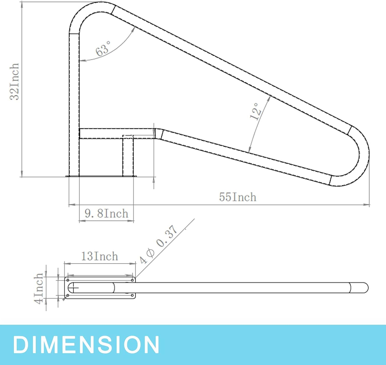 HONYTA Pool Handrail 55x32 304 Stainless Steel 250LBS Load Capacity Silver Rustproof Humanized Swimming Pool Handrail with Blue Grip Cover & M8 Drill Bit & Self-Taping Screws