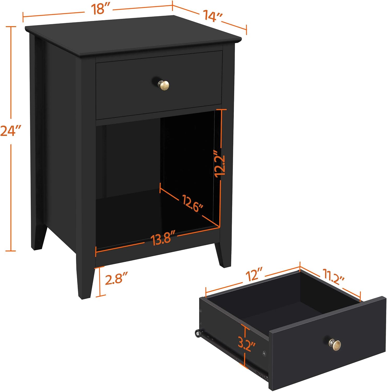 Yaheetech 2 Tier Wood Sofa/Chair Side Table for Office, End Table Storage Cabinet with Tall 1 Drawer and Bottom Shelf, 18''L x 14''W x 24''H, Black