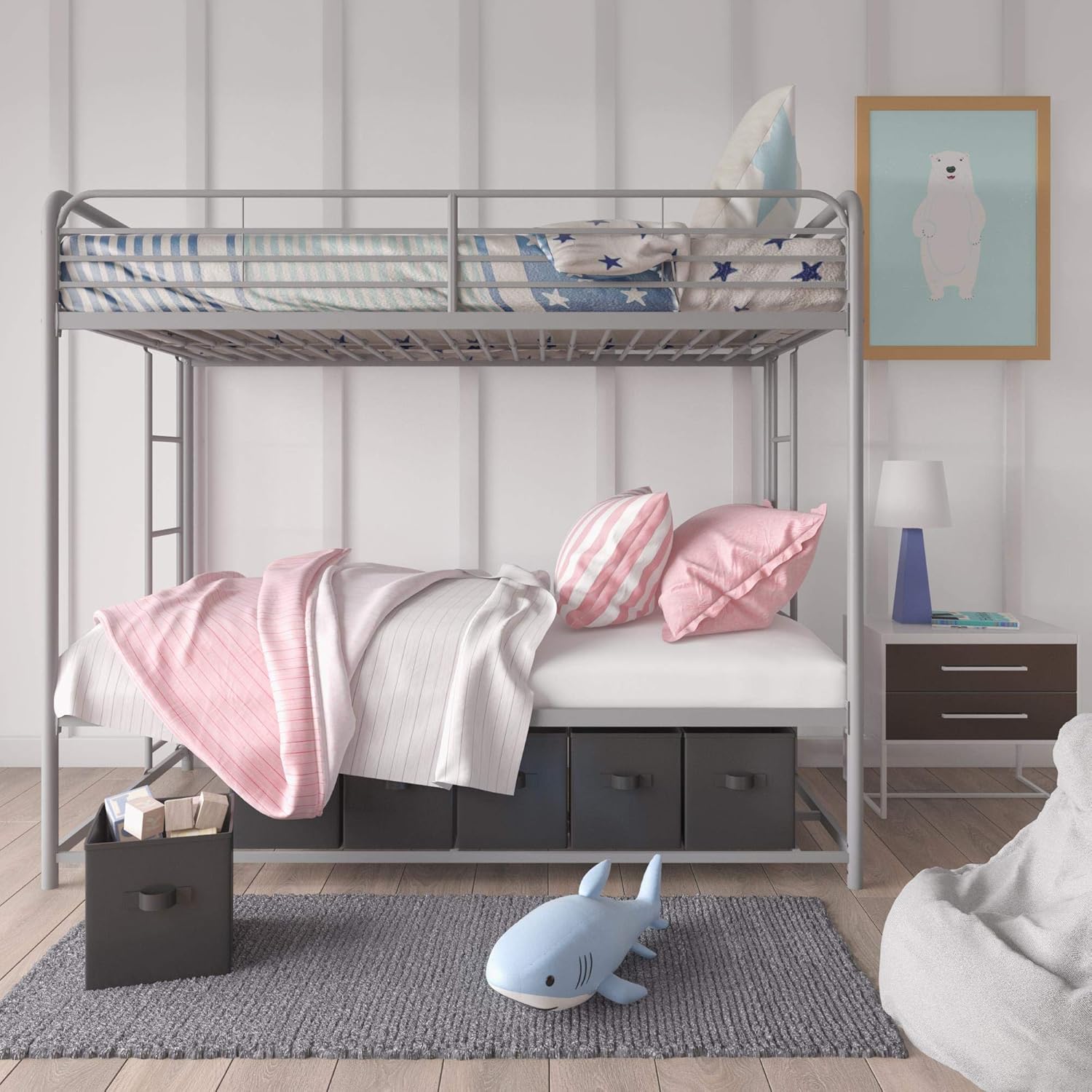 DHP Bonnie Twin/Twin Bunk Bed with Storage Bins, Black