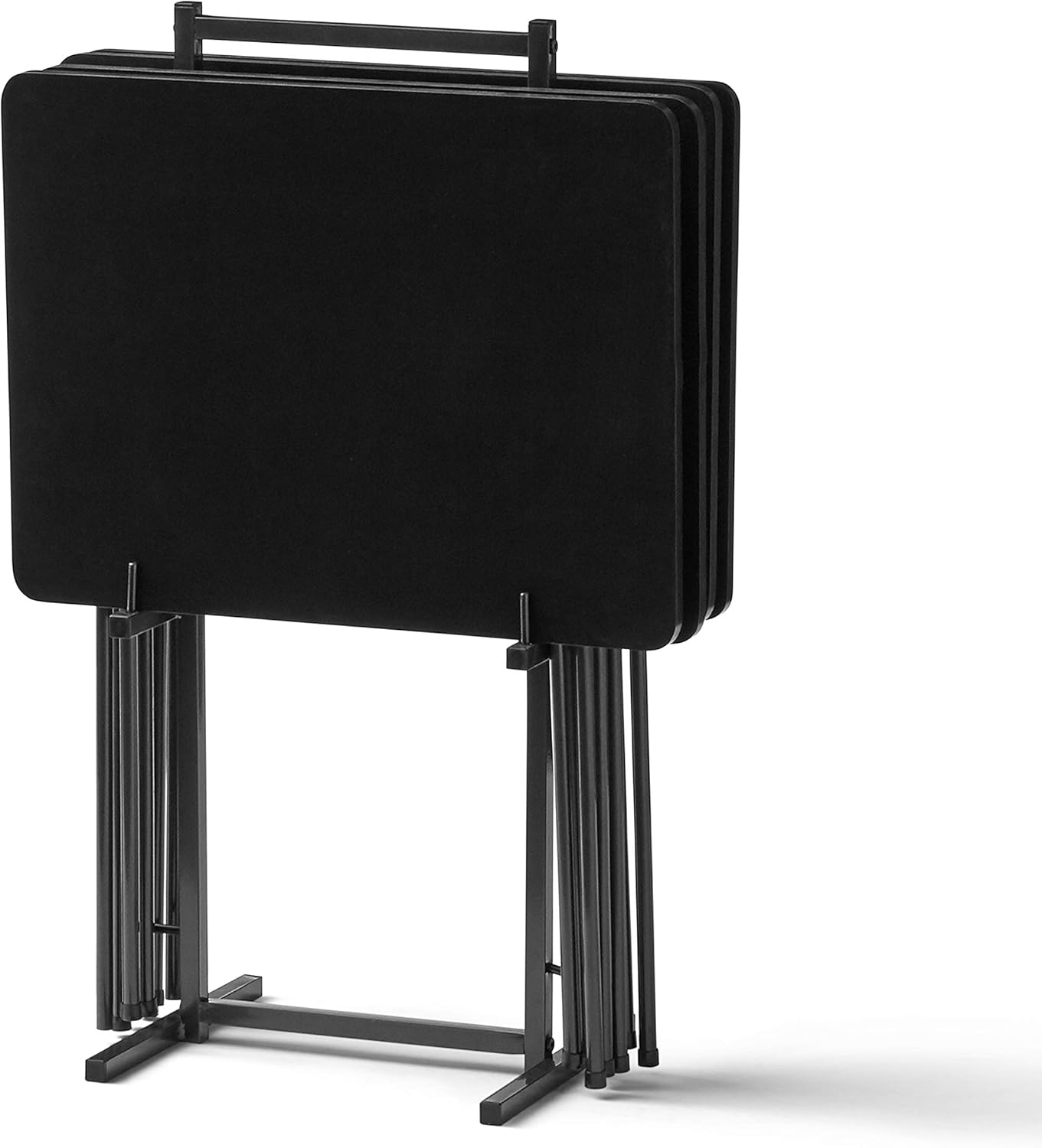 Mainstay 5-Piece Folding Tray Table Set with Stand, Black Pack of 2