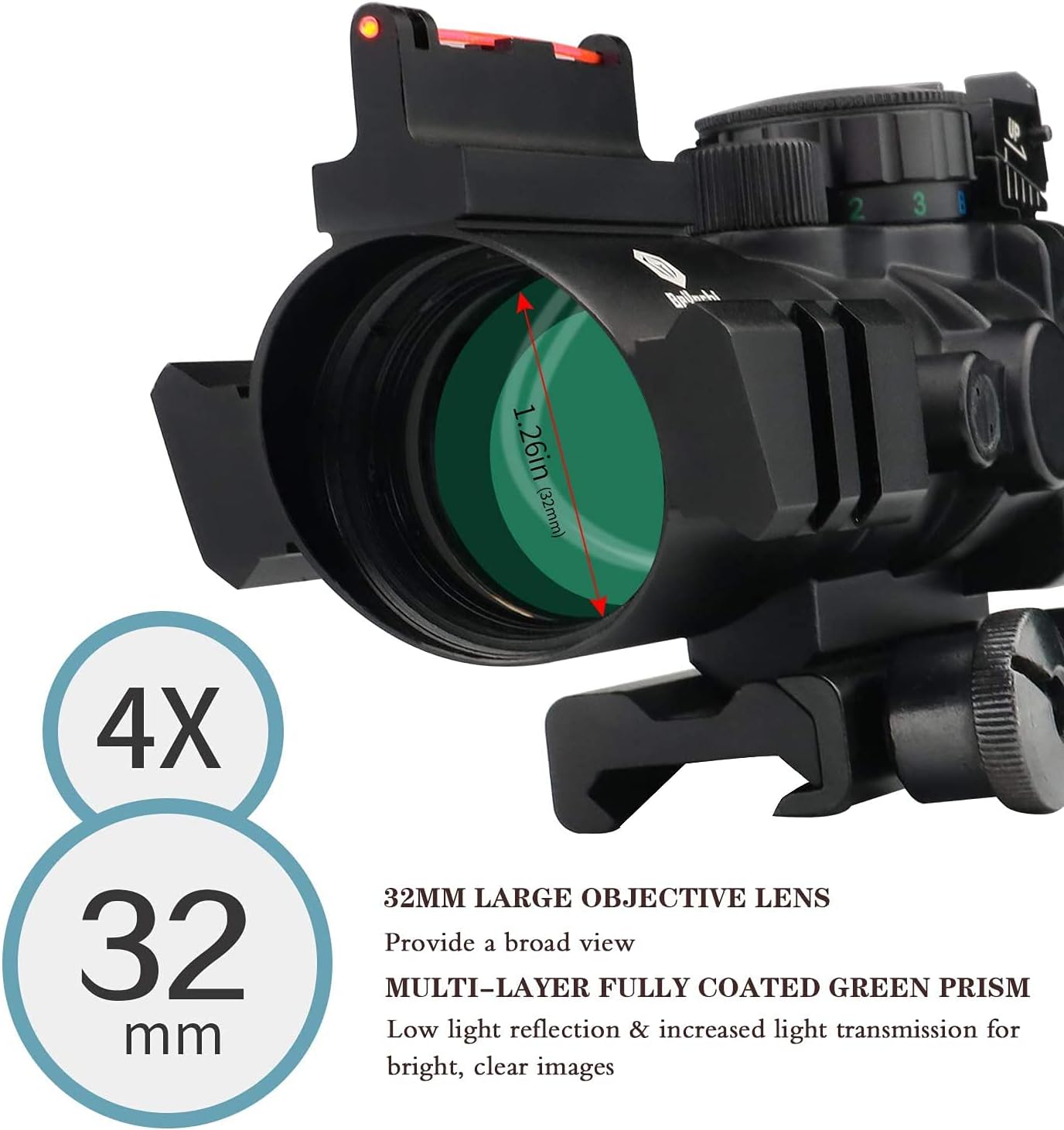 Beileshi Optics Rifle Scope, 4x32 Tactical Rifle scopes with Red & Green &Blue Illuminated Reticle, Acog Scope Fit for Picatinny or Weaver Rail for Hunting Pack of 2