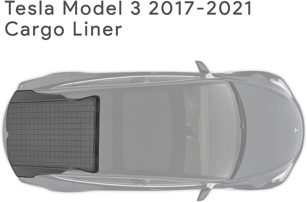 Tesla Model 3 Cargo Trunk Mat, All Weather, Durable, Easy Clean Tesla Mat, 2017-2021, Made with Soft XPE Rubber - No Logos - Black Pack of 2