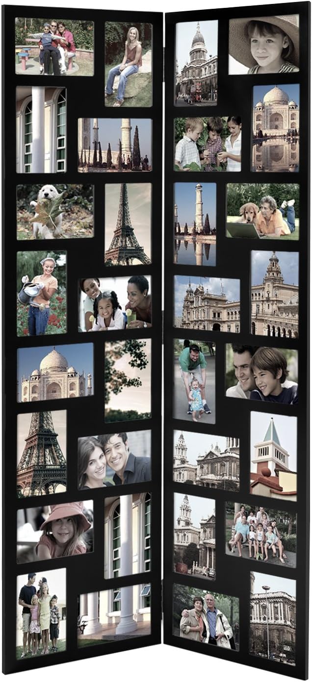 Adeco PF0545 Black Wood Hinged Folding Screen-Style Collage Picture Photo Frame 32 Openings, 4x6 Pack of 2