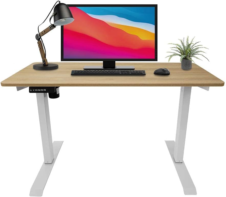 Electric Height Adjustable Workstation Standing Desk for Home Office with Pre-Set Memory LED Display Controller Birch Top and Black Legs 60 x 30 Inches