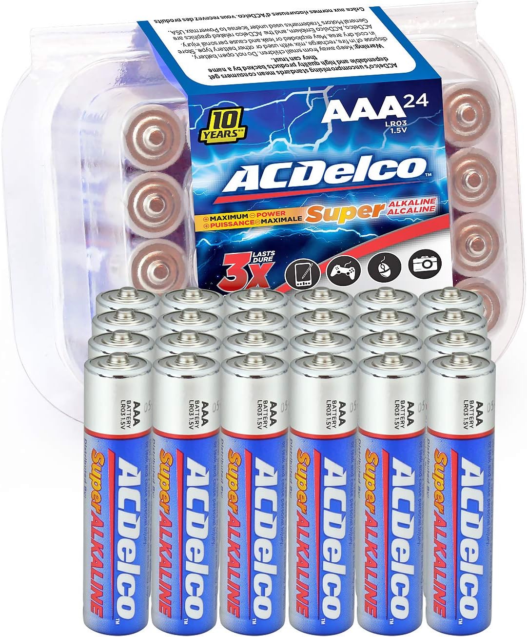 ACDelco 24-Count AAA Batteries, Maximum Power Super Alkaline Battery, 10-Year Shelf Life