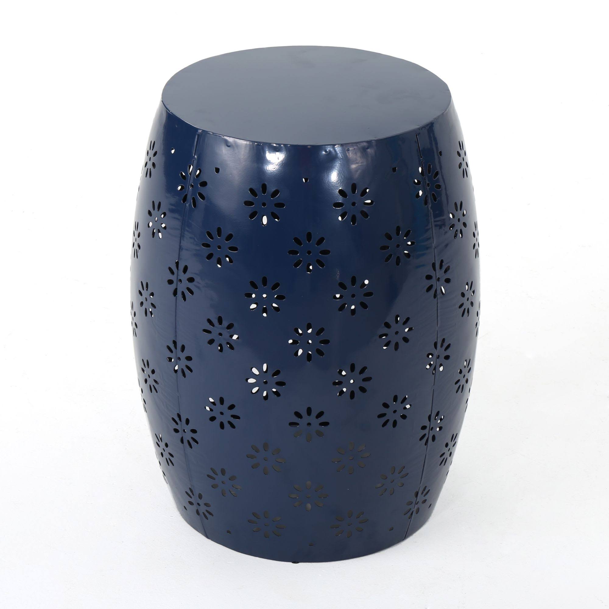 20.25x22 Navy Blue Cylindrical Contemporary Style Accent Side Table