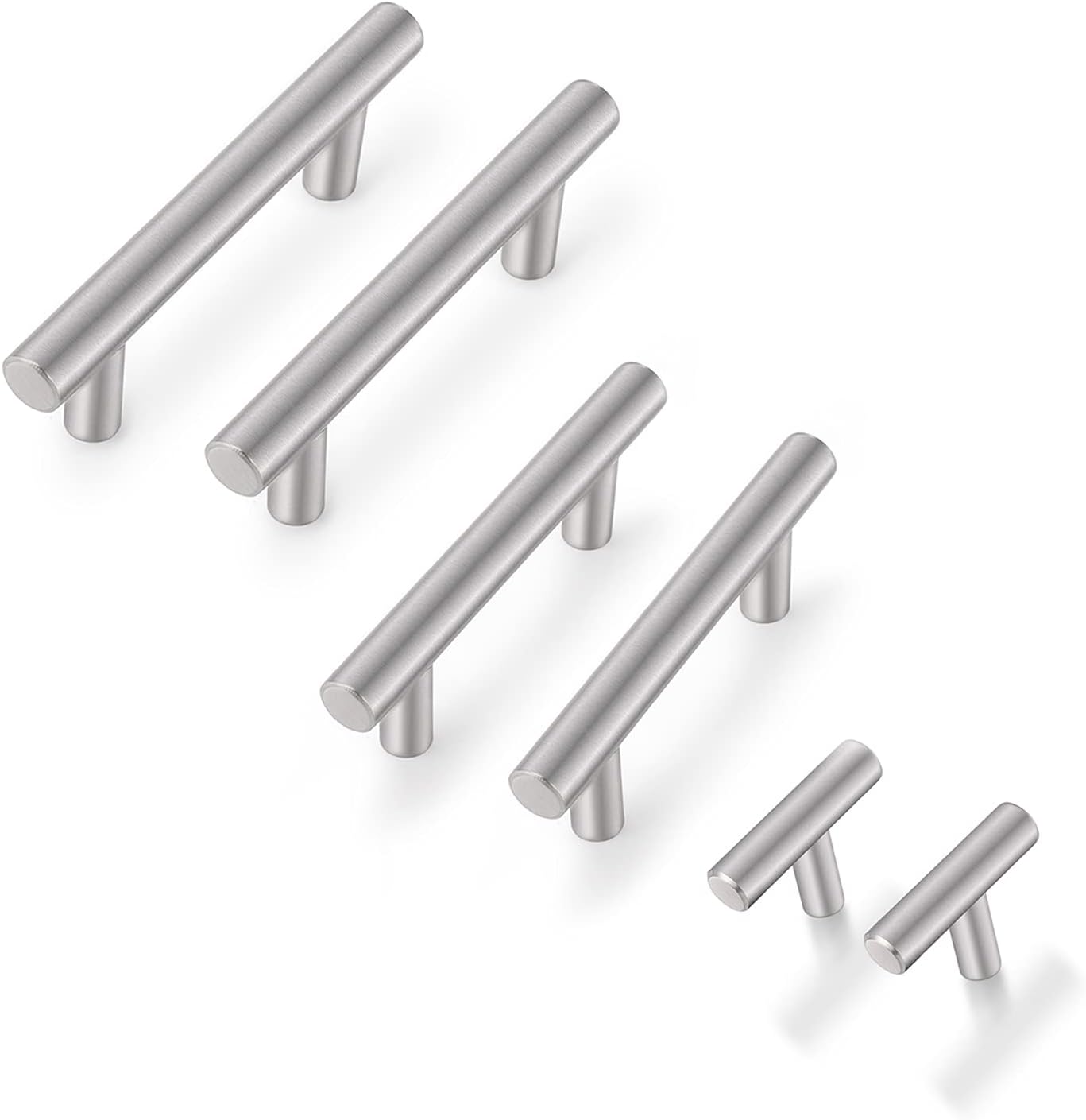 Probrico 10 Pack | PD201HSS Kitchen Cabinet Drawer Knob & 30 Pack| 3 Inch Euro T Bar Cabinet Pulls and 15 Pack| 2-1/2 Inch Satin Nickel Drawer Pulls Knobs Bundle Pack of 2