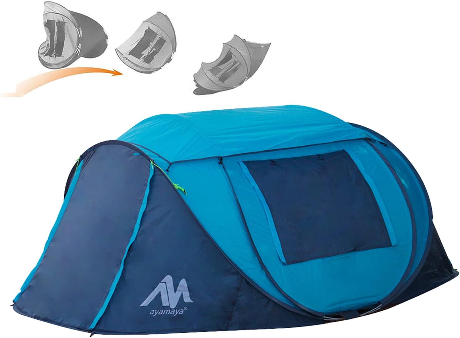 AYAMAYA Pop Up Tent 4 Person Tents for Camping with Skylight, Waterproof Family Tent with Pre-Assemble Poles Automatic Setup in Second, 2 Doors & Side Windows 3-4 People Instant Easy Popup Beach Tent