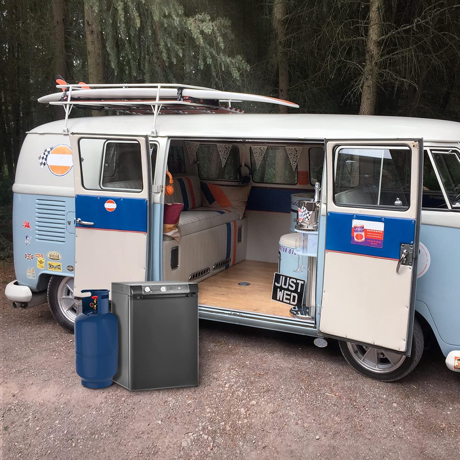 Techomey Propane Refrigerator 2.1 Cu.Ft, Camper Refrigerator 12 V/110V/GAS LPG, Quiet Rv Fridge 3 Way, for Semi Truck, Truck, Camper Van, Rv, Garage, Black