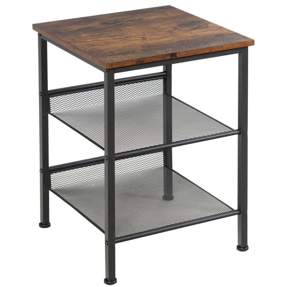 WELLFOR Rectangle Black Metal Frame Adjustable Nightstand End Table Side Table | HW-HLY-65662