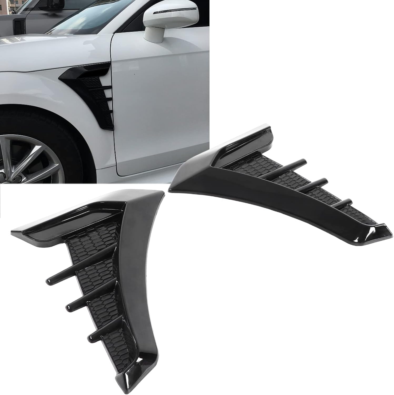 Fydun Hoods Vents Bonnet Cover， Car Hood Vent Scoop Kit 2pcs Gloss Black Side Vent Trim Decoration Sticker Rubber Shark Gills Universal for Cars