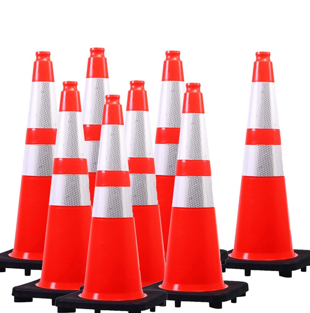 (8 Cones) BESEA 28&rdquo; inch Orange PVC Traffic Cones, Black Base Construction Road Parking Cone Structurally Stable Wearproof (28