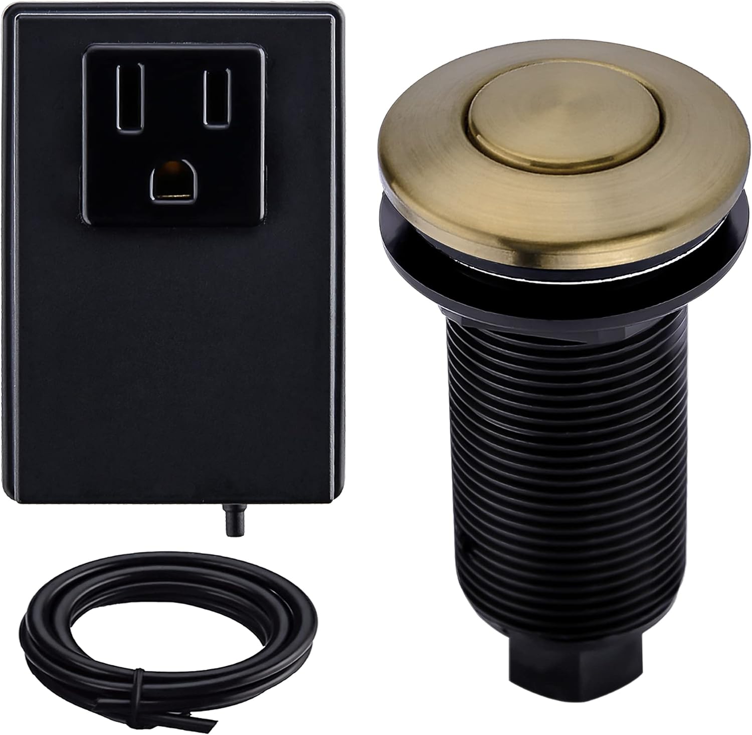 SINKINGDOM Garbage Disposal Air Switch Kit with Long Button, Matte Black (Brass Cover)