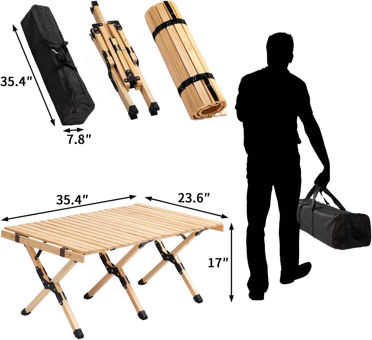 ALIMORDEN 3 FT Folding Short Table with 2 Adjustable Height All-Purpose Use and Portability, Beach, Picnic, Camping, Backyard Cocktail Parties, 35 Inch (Adjustable Height 17