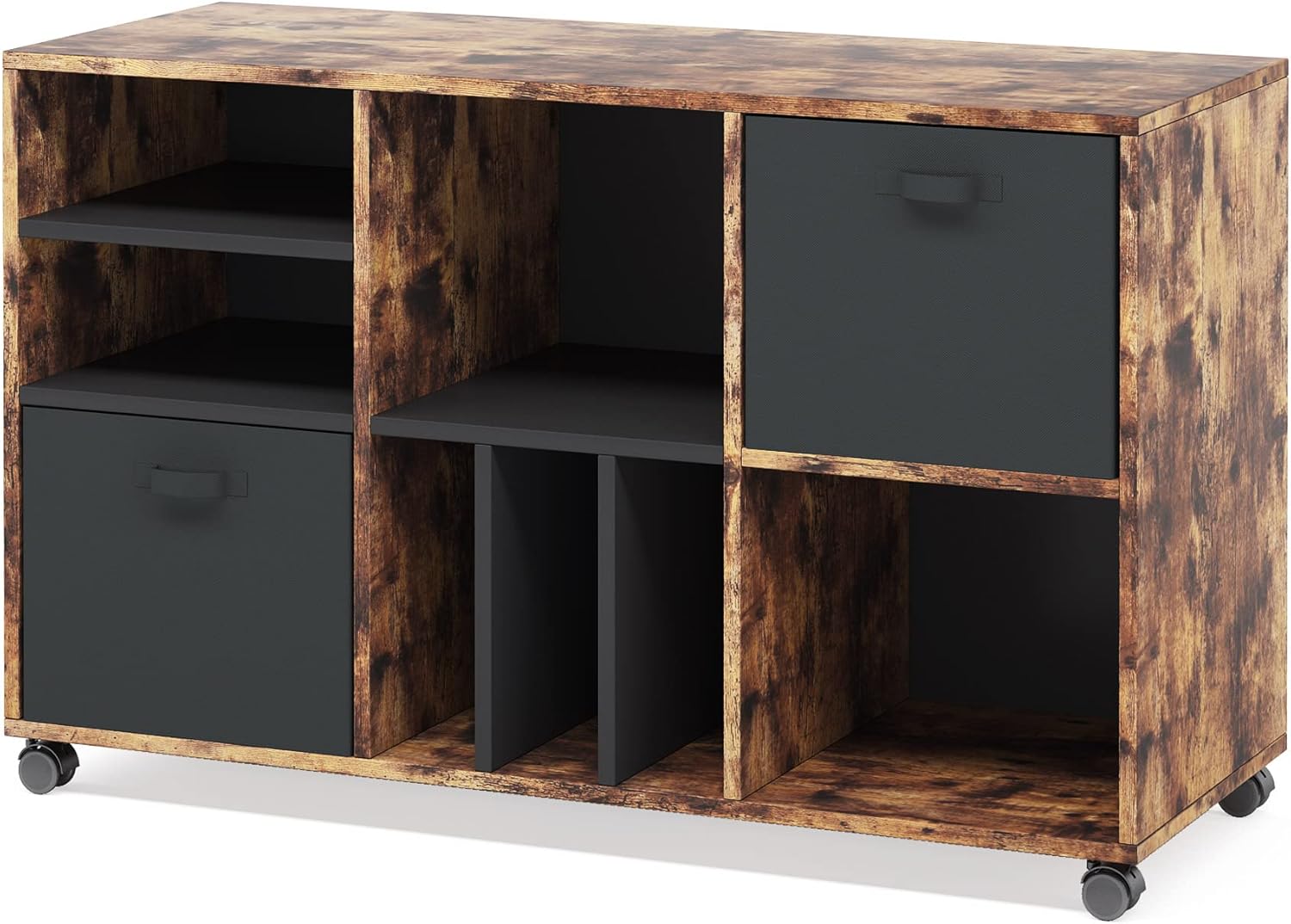 Tribesigns File Cabinet with 2 Fabric Drawers, Large Mobile Filing Cabinet Wood Printer Stand with Open Storage Shelves for Home Office, 31.5x15.75x26 Inches, Easy Assembly, Black