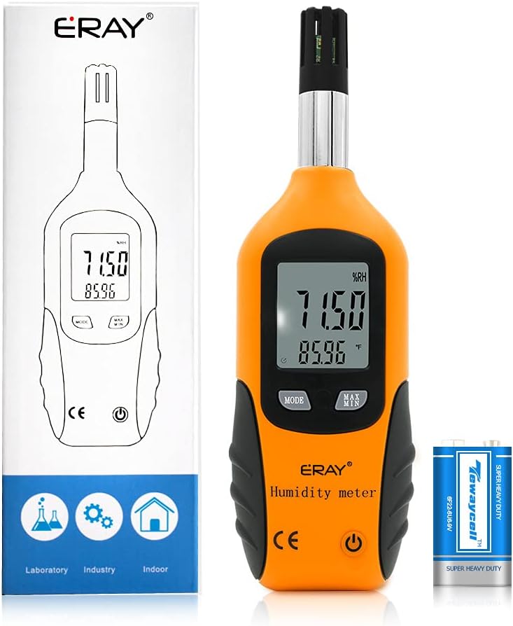 Digital Psychrometer Thermometer Hygrometer with Backlight, ERAY Temperature and Humidity Reader Meter Thermo-Hygrometer with Dew Point and Wet Bulb Temperature, 9V Battery Included Pack of 2