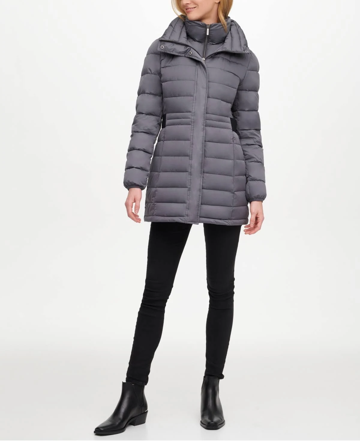 Dkny Hooded Packable Puffer Coat - Charcoal