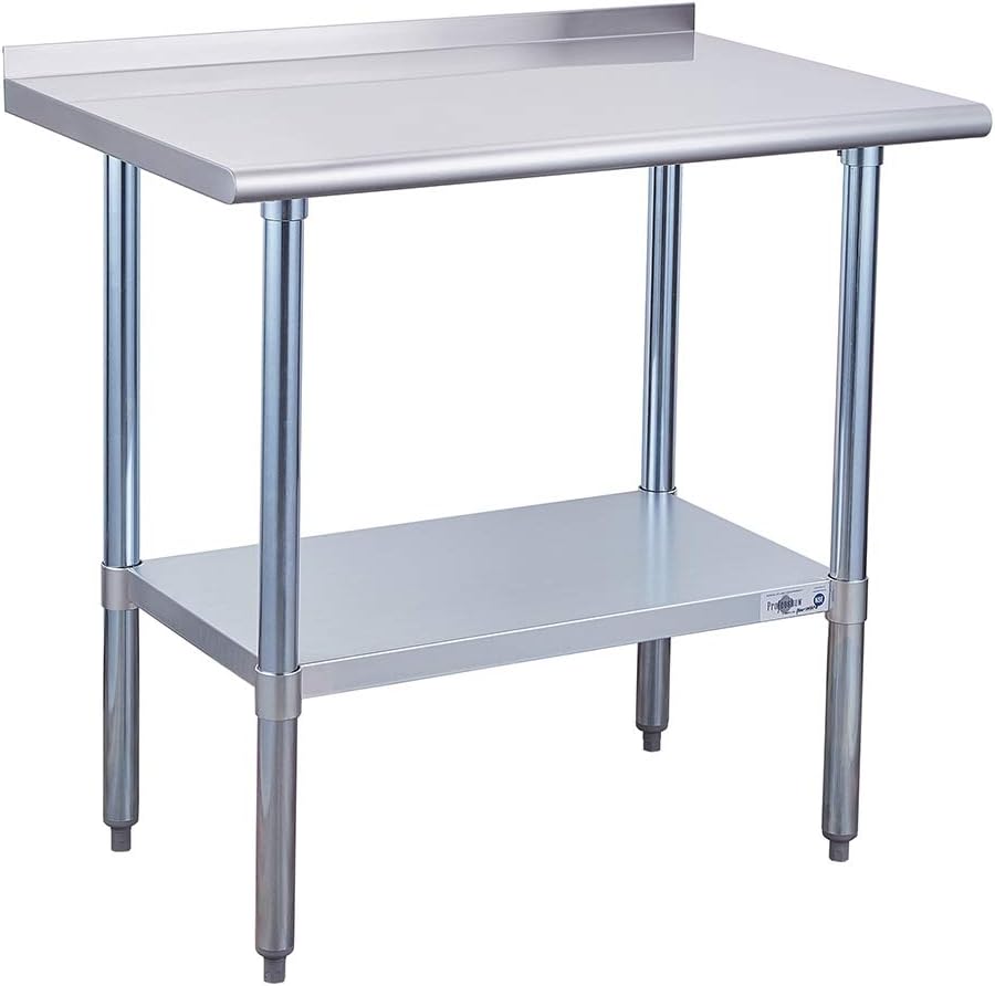 Profeeshaw Stainless Steel Prep Table NSF Commercial Work Table with Backsplash and Undershelf for Kitchen Restaurant 24&times;36 Inch